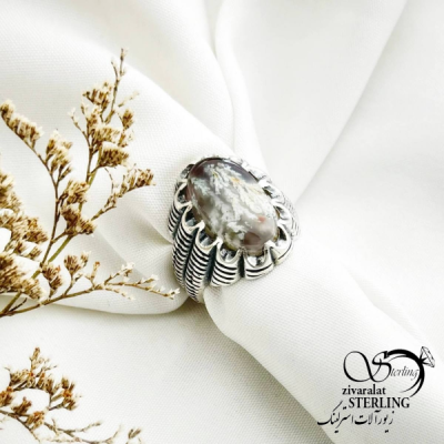 انگشتر عقیق شجر نقره 925 عیار کد 14194