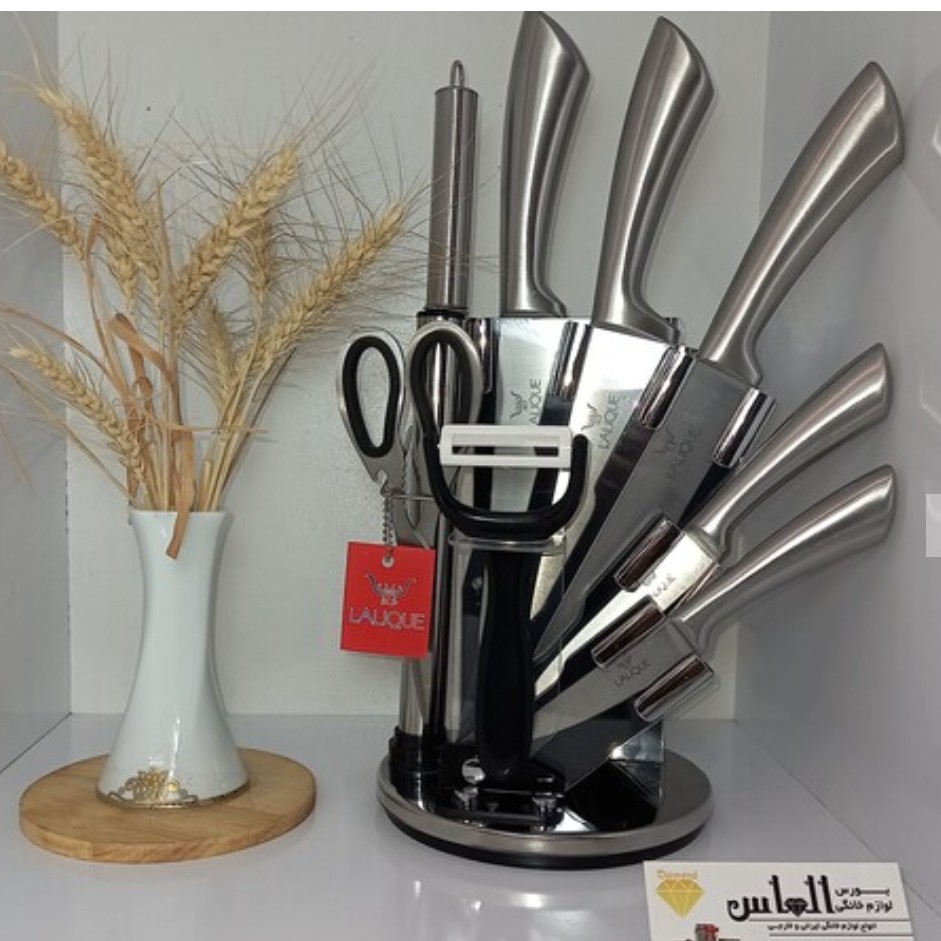 سرویس کارد 9 پارچه لالیک اصلی ، کارد ، ساطور ، پوست کن ، تیز کن ، قیچی ، استند ، سرویس چاقو ، کارد آشپزخانه کارد سرآشپز
