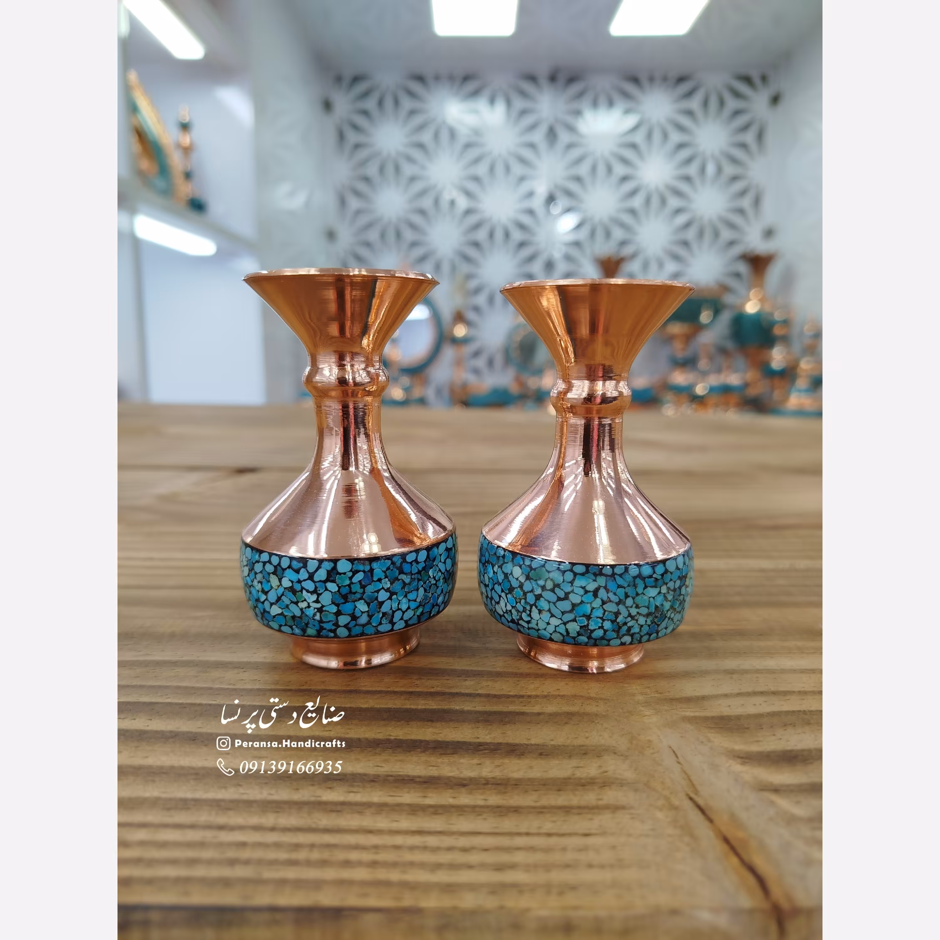 گلدان فیروزه کوب جفتی (پس کرایه) صنایع دستی پرنسا