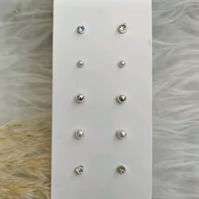 گوشواره گلگوش میخی نگین و مروارید 5 جفت شیک و کاربردی