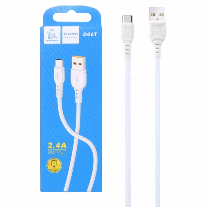 کابل شارژ فست DENMEN Type-C مدل D06T سفید رابطType-C