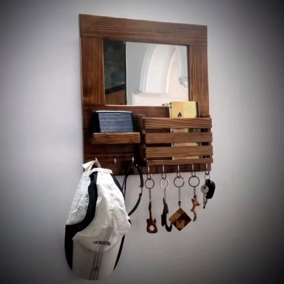 جا کلیدی چوبی آینه دار .دیواری 
