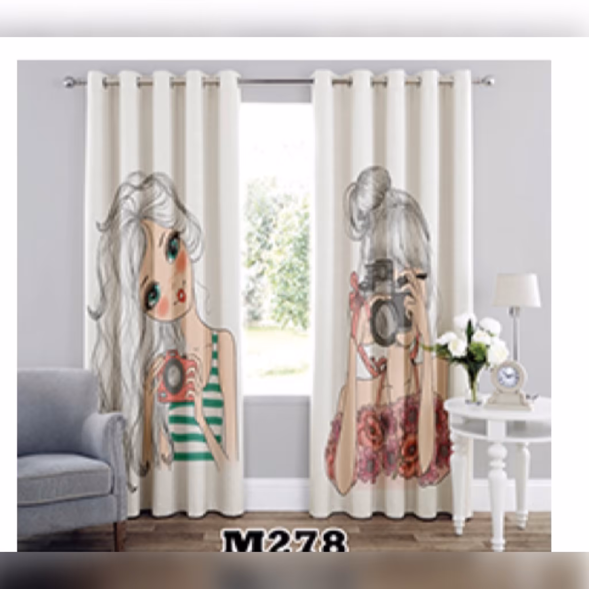 پرده اتاق خواب طرح دختر عکاس بروا گالری با کیفیت و دوخت بسیار عالی