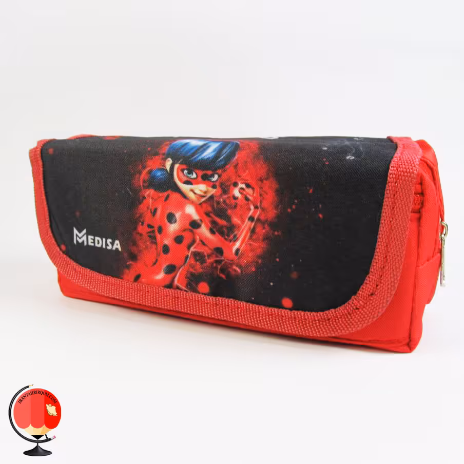 جامدادی دخترانه طرح دختر کفشدوزکی سه زیپ مدیسا