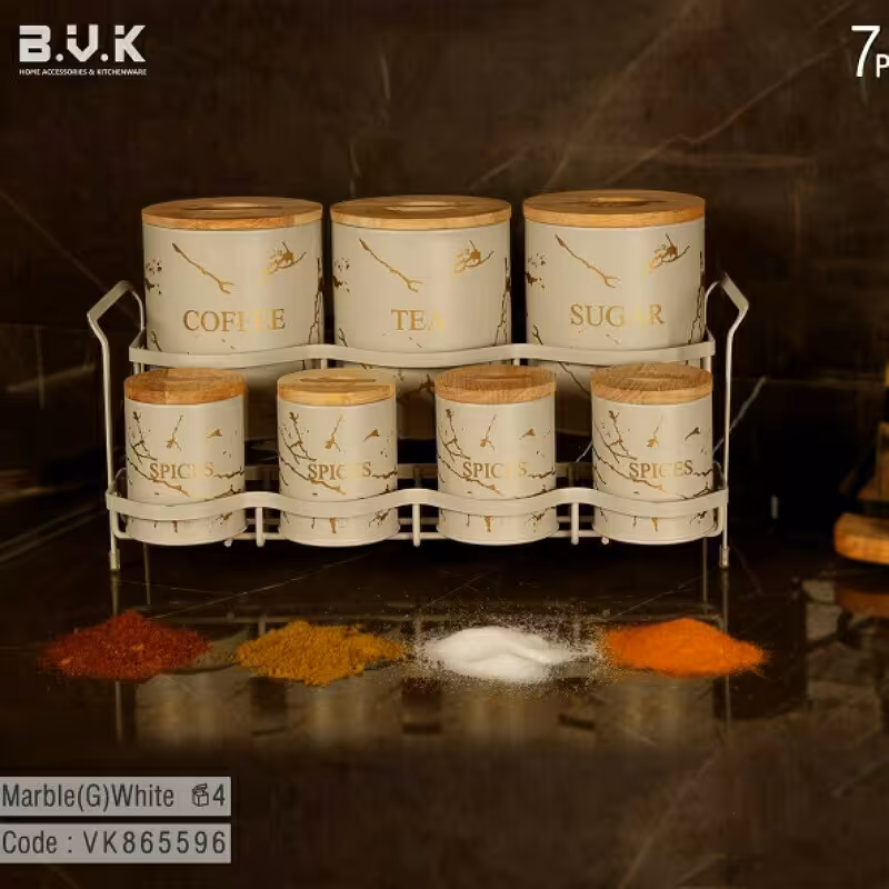 ست پاسماوری ادویه درب چوب ( سفید طلایی با طرح ماربل  )  (B.V.K ) 865596