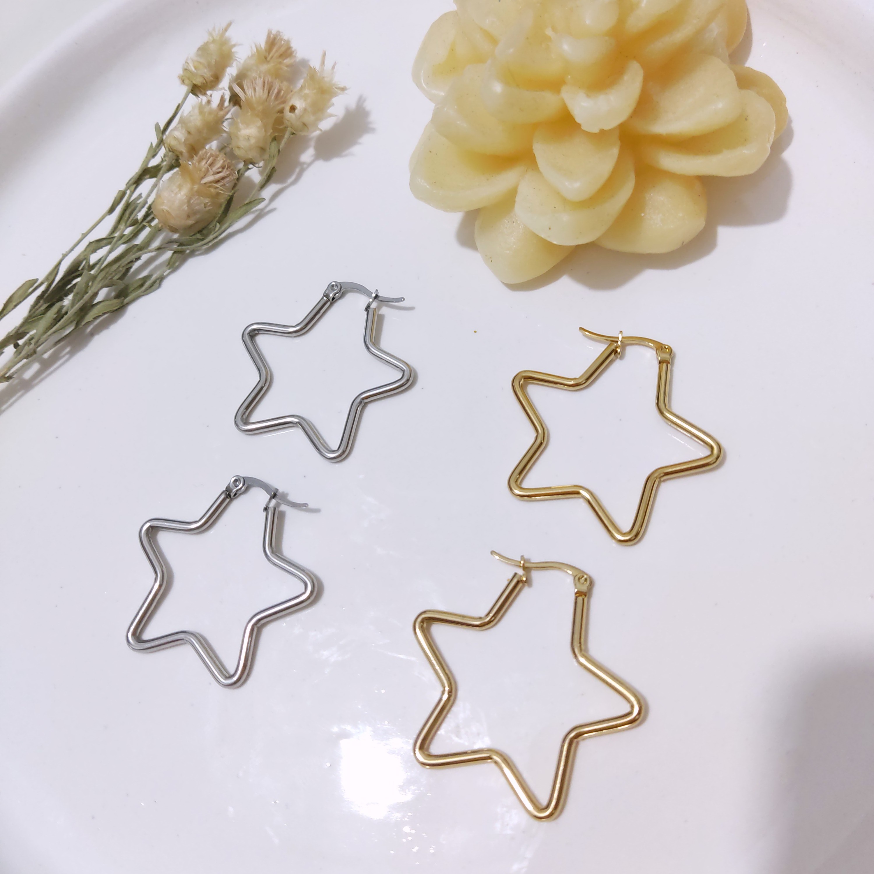 گوشواره لوله ای استیل مدل ستاره کوچک