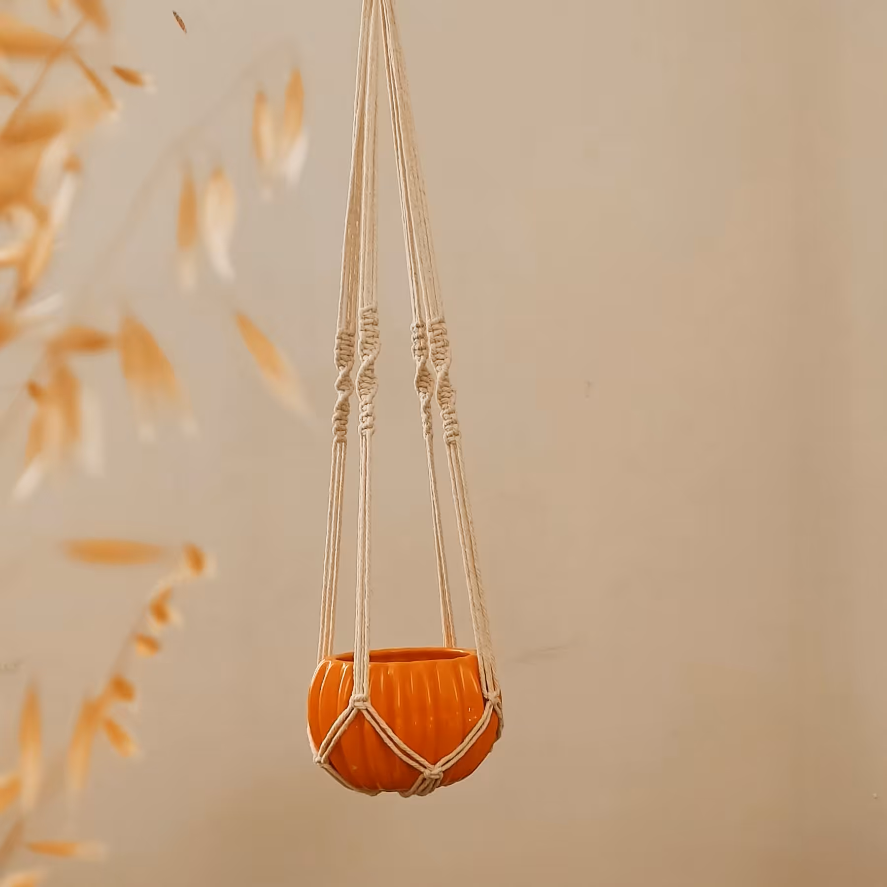 آویز گلدان مکرومه طرح کمند 3 بدون ریشه با ارتفاع 100