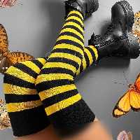 جوراب راه راهی ساق بلند بالا زانو زرد مشکی فری سایز