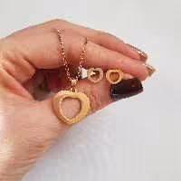 نیم ست استیل طرح قلب آیینه ای رنگ طلایی کد 3276