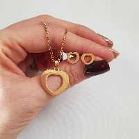 نیم ست استیل طرح قلب آیینه ای رنگ طلایی کد 3276