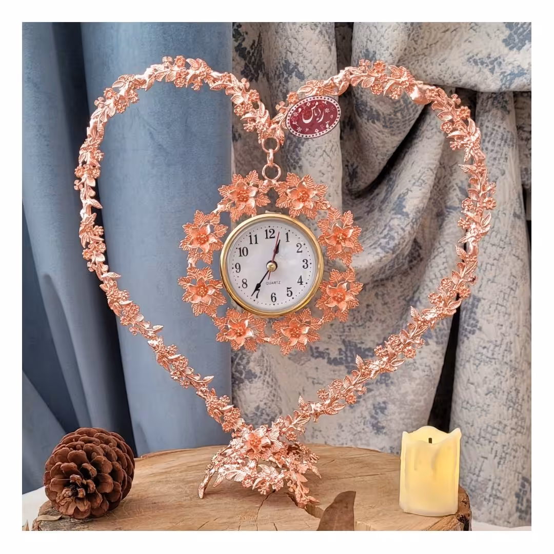 ساعت مسی مدل قلب - طرح شکوفه - برند رایا مس زنجان