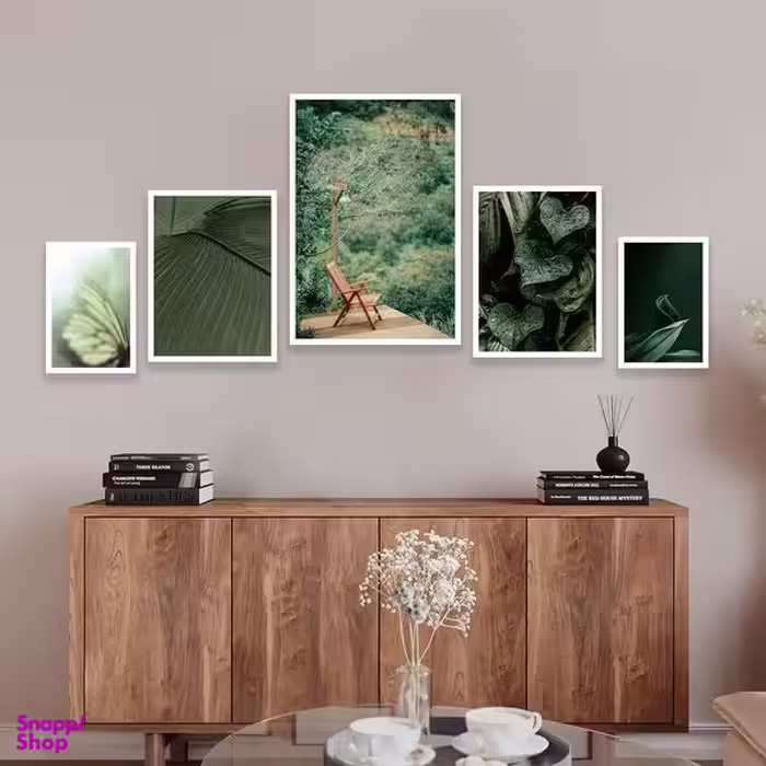 تابلو بکلیت مدل طرح جنگل سرسبز و برگ و پروانه W-1073 مجموعه 5 عددی