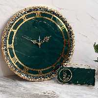 ساعت دیواری زمردی رزینی دورکریستال رگه دار طلایی این قیمت فقط برای ساعت 45 سانتیه 