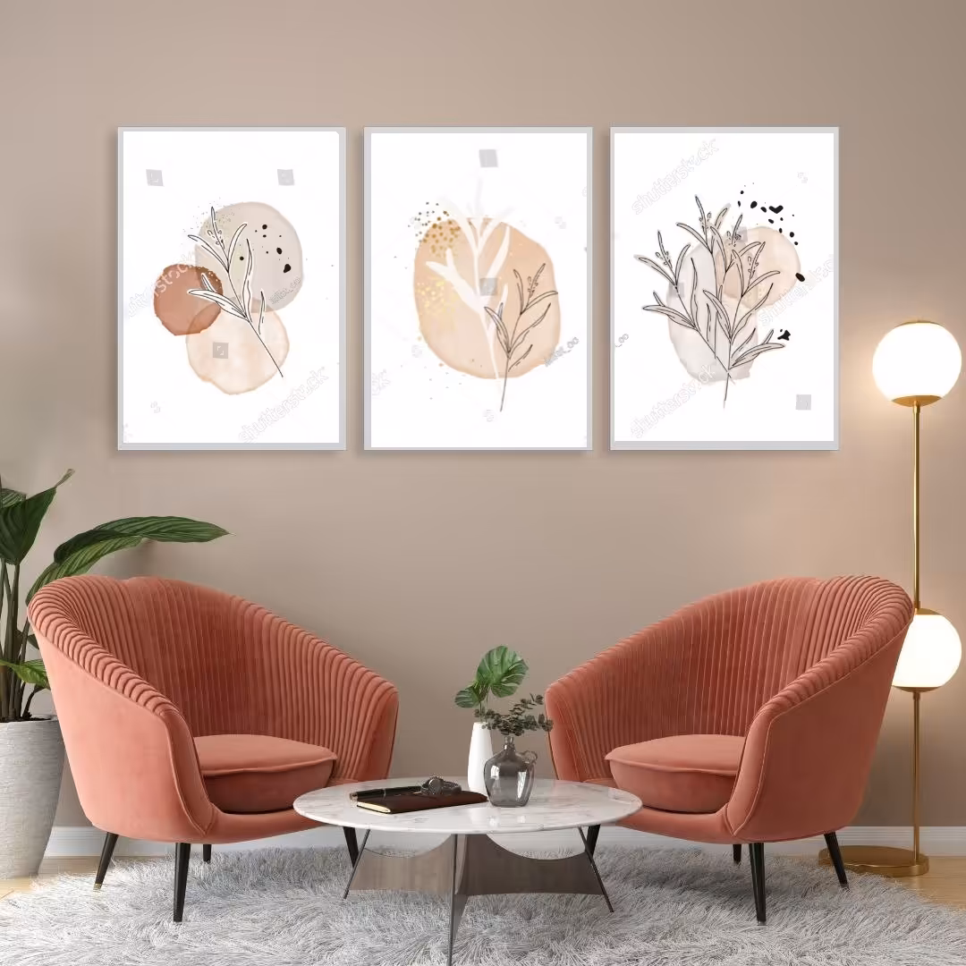 تابلو دکوراتیو طرح گل وبرگ مدرن ومینیمال سه تکه 
