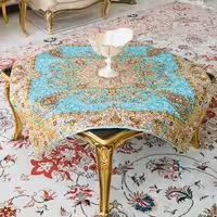 رومیزی ترمه طرح  افشار(سایز 100x100) زمینه سبزآبی