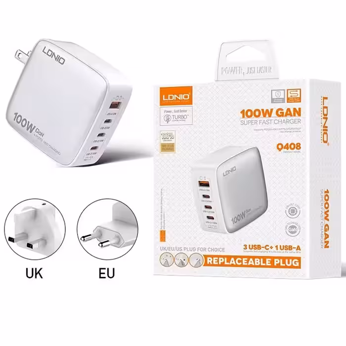 شارژر دیواری شارژ سریع 100 وات USB و Type-C الدنیو  Q408