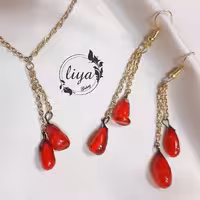 ست یلدایی گردنبند و گوشواره دانه اناری  رنگ ثابت  بسیار سبک 