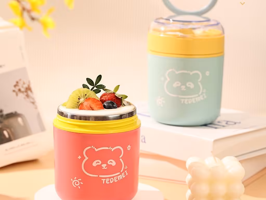 فلاسک غذا داخل استیل به همراه قاشق حجم 530 ML طرح دار  tedemei