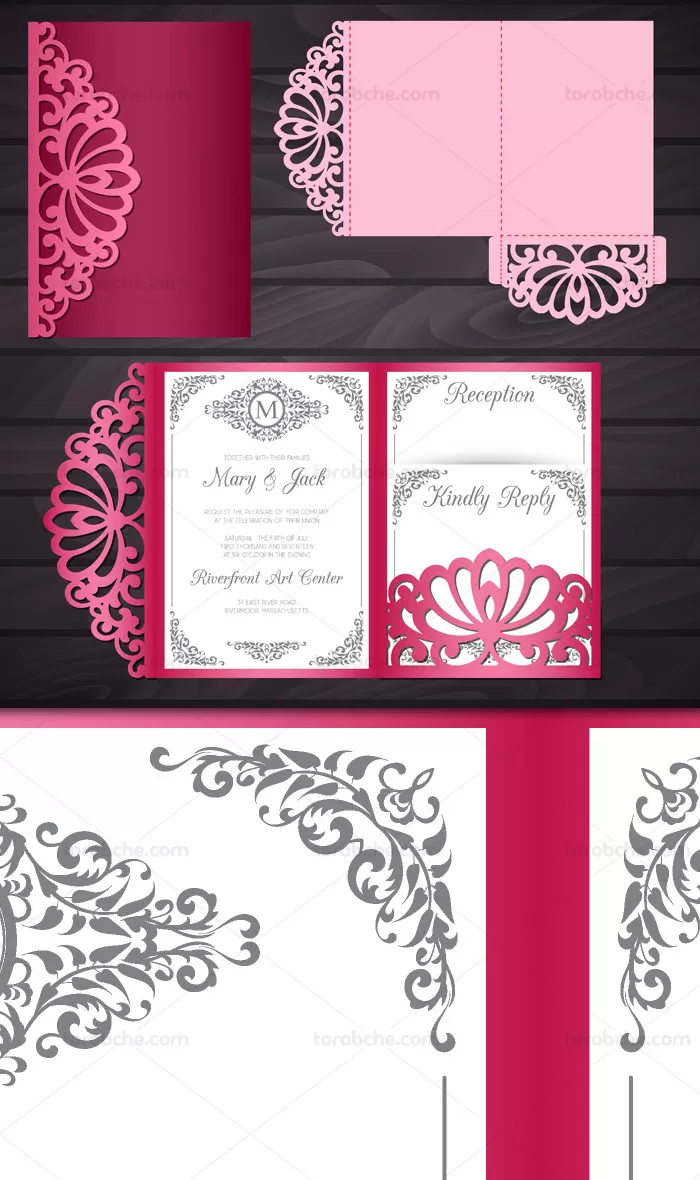 وکتور خط برش لیزر کارت دعوت ازدواج EPS | گرافیک با طعم تربچه