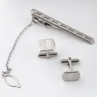 ست دکمه سردست (سرآستین) درجه یک و گیره کراوات رنگ ثابت رنگ نقره ای مدل مربعی گرد