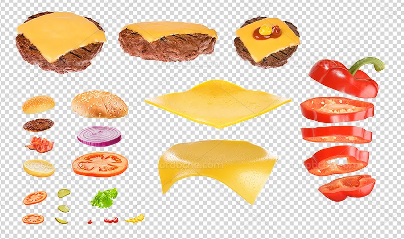 عکس PNG مواد اولیه همبرگر | گرافیک با طعم تربچه