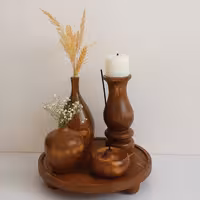 ست گلدان و شمعدان چوبی 
