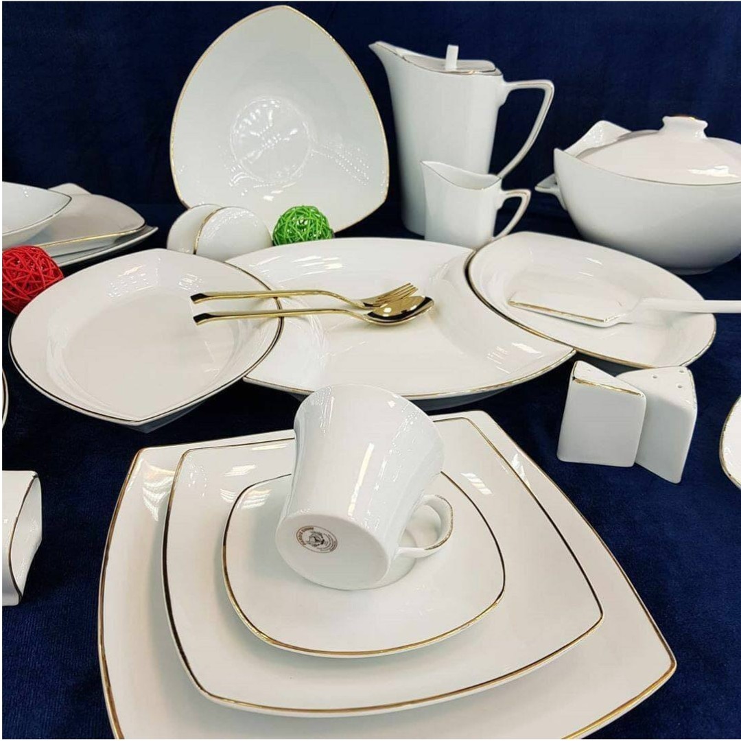 سرویس چینی 105 پارچه (12 نفره) پردیس کاشان مدل پاریس لب طلا