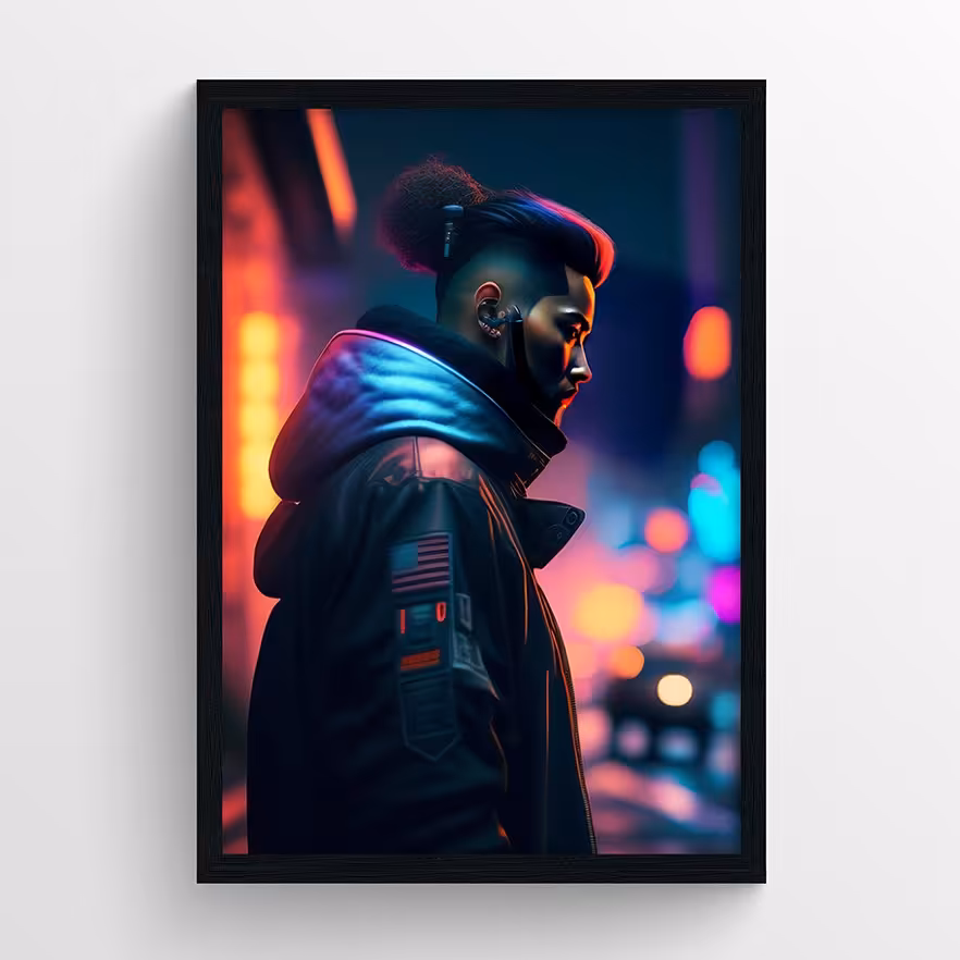 تابلو طرح Cyberpunk با قاب 21در30 مشکی مدل AX4