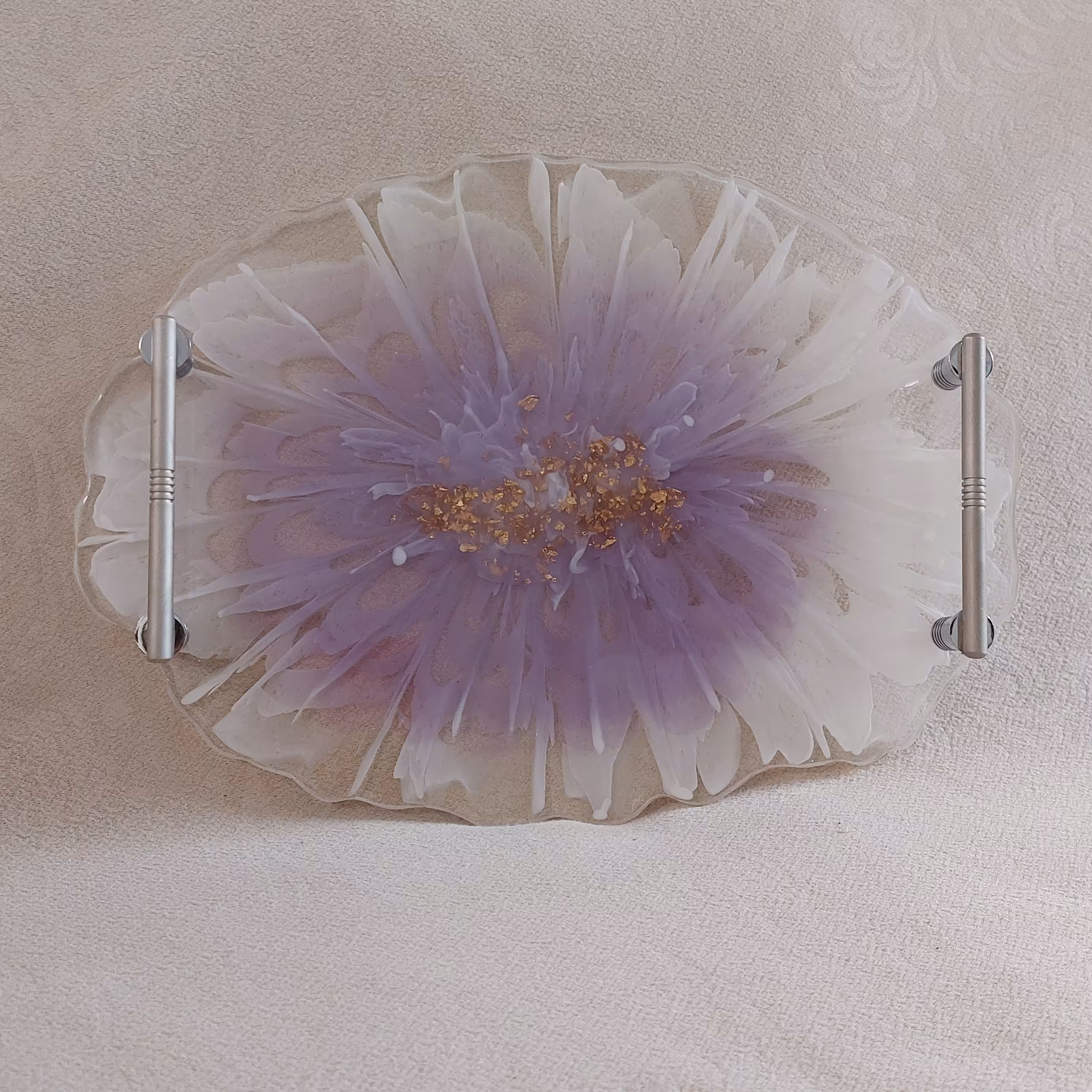 سینی رزینی پذیرایی با دسته استیل