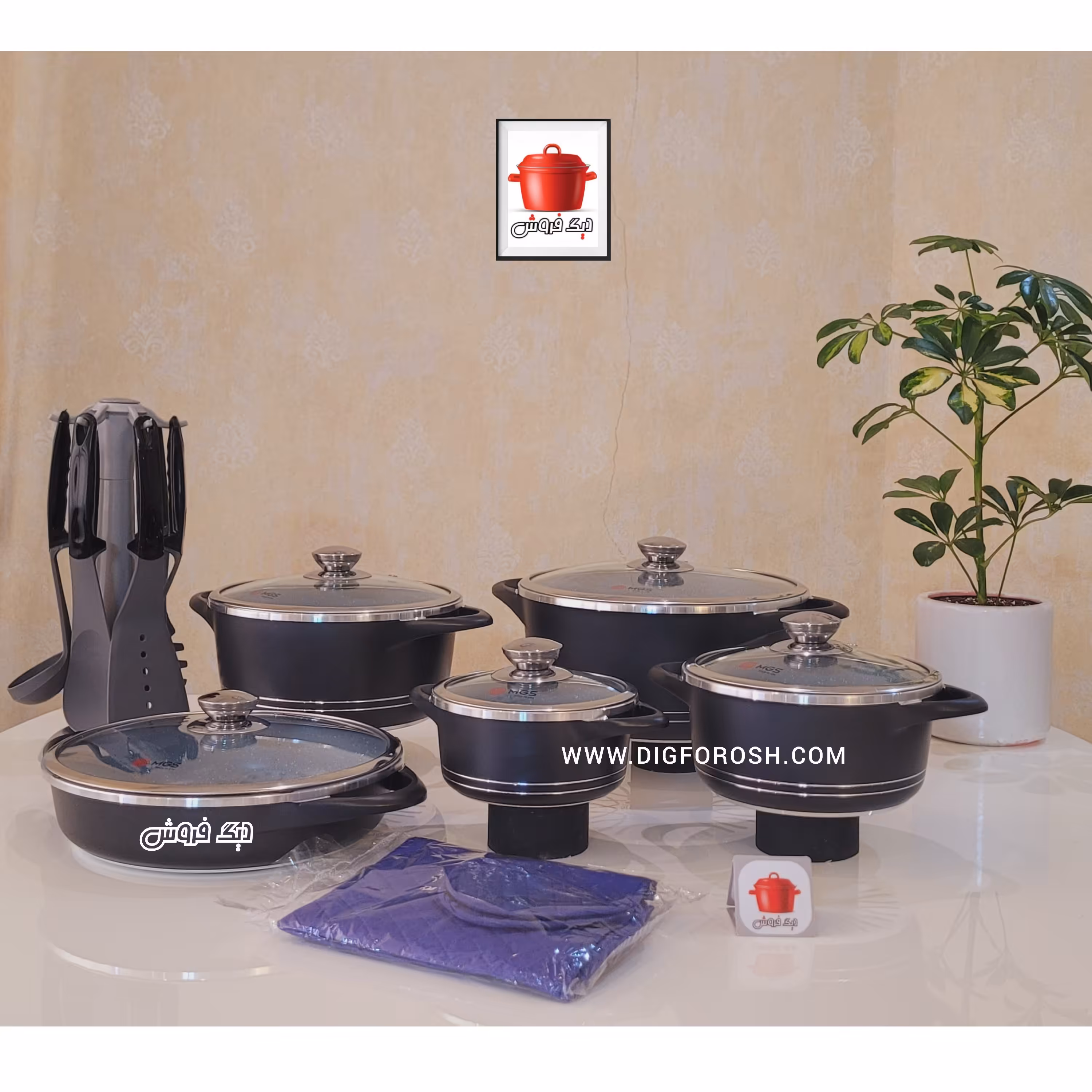 سرویس قابلمه ام جی اس 20پارچه چدن گرانیت رنگ مشکی باضمانت و آماده ارسال