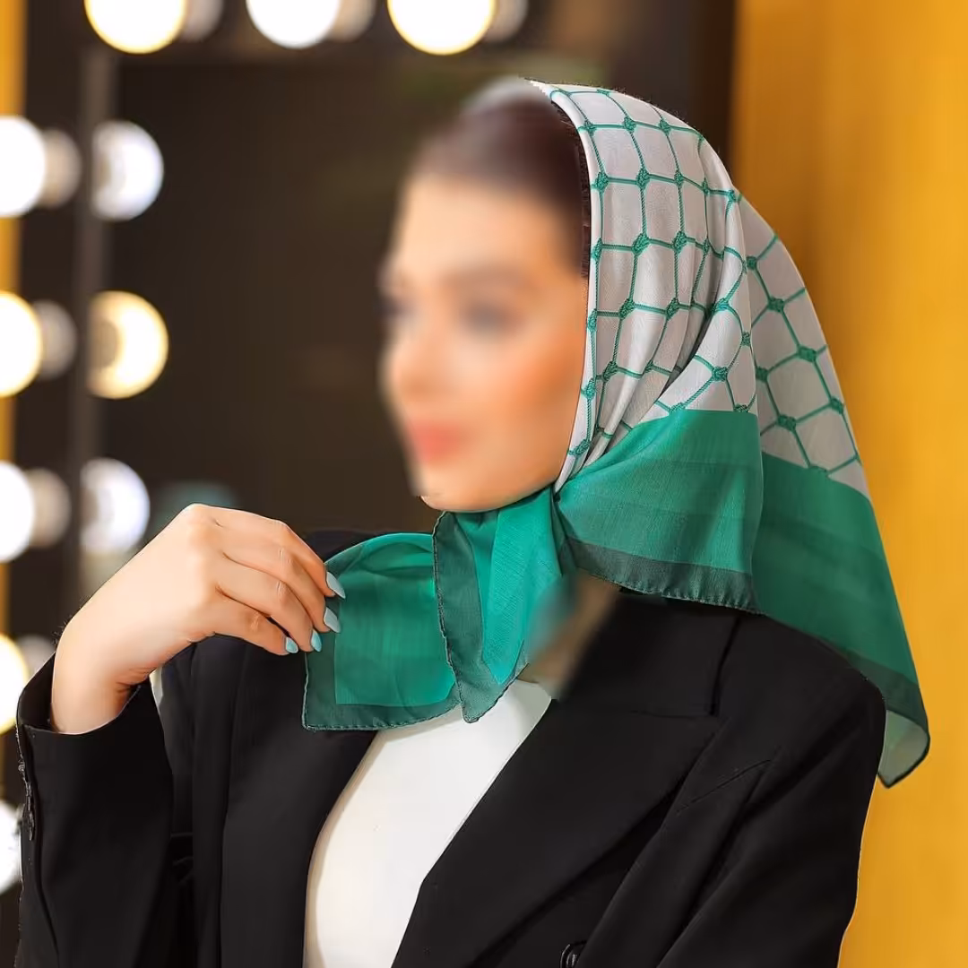 مینی اسکارف (باندانا) طیف سبز و سفید طرح لوزی ارسال رایگان 