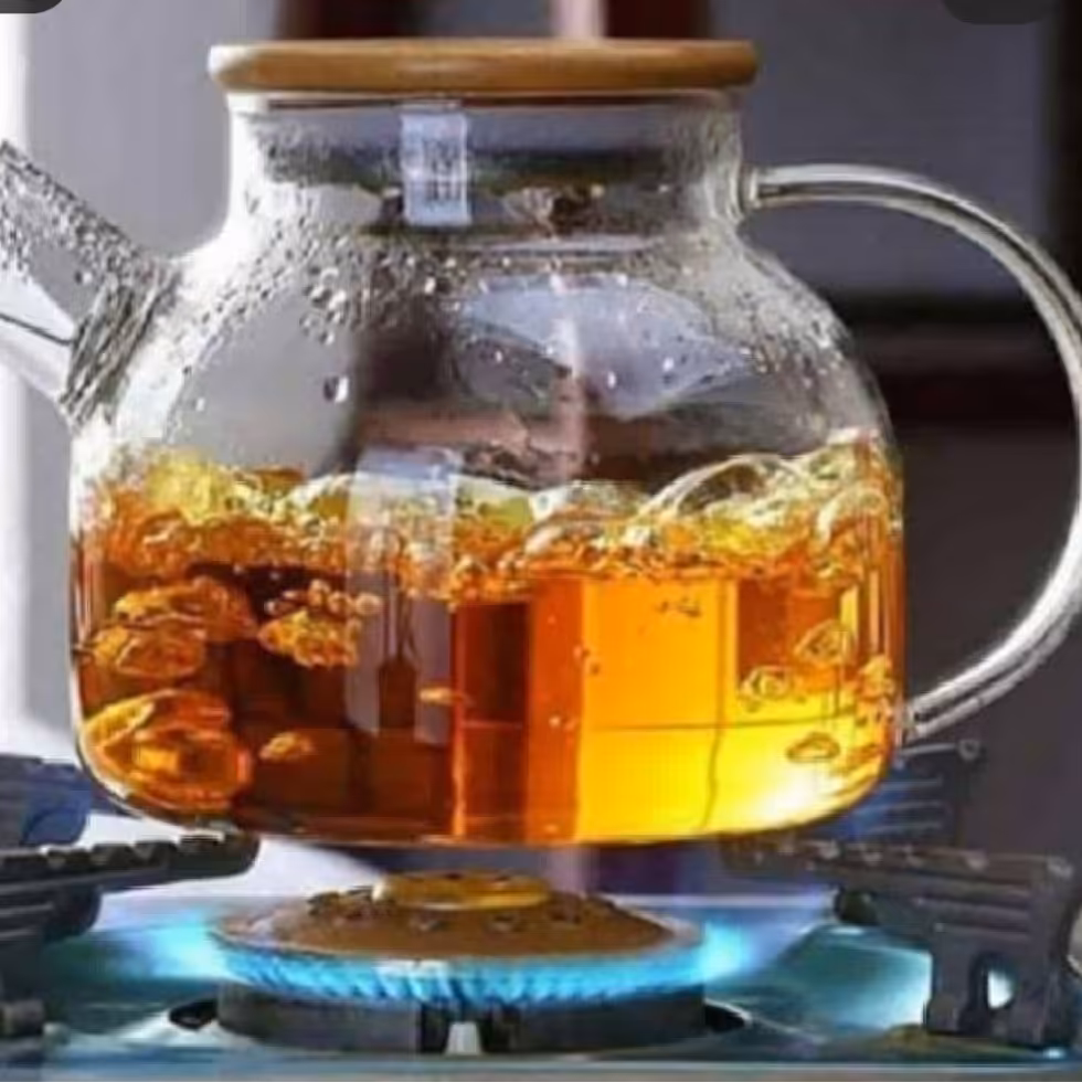 قوری چای و دمنوش پیرکس مستقیم روی شعله بادرب بامبو وصافی استیل 