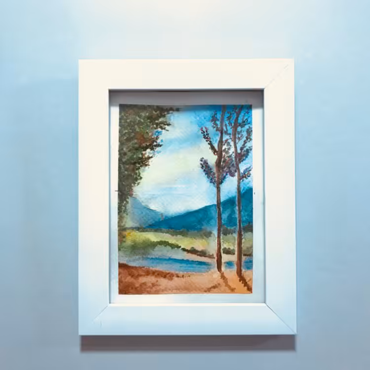تابلو نقاشی با آبرنگ طرح درخت سایز 21در 16 با قابلیت تبدیل به جا کلیدی