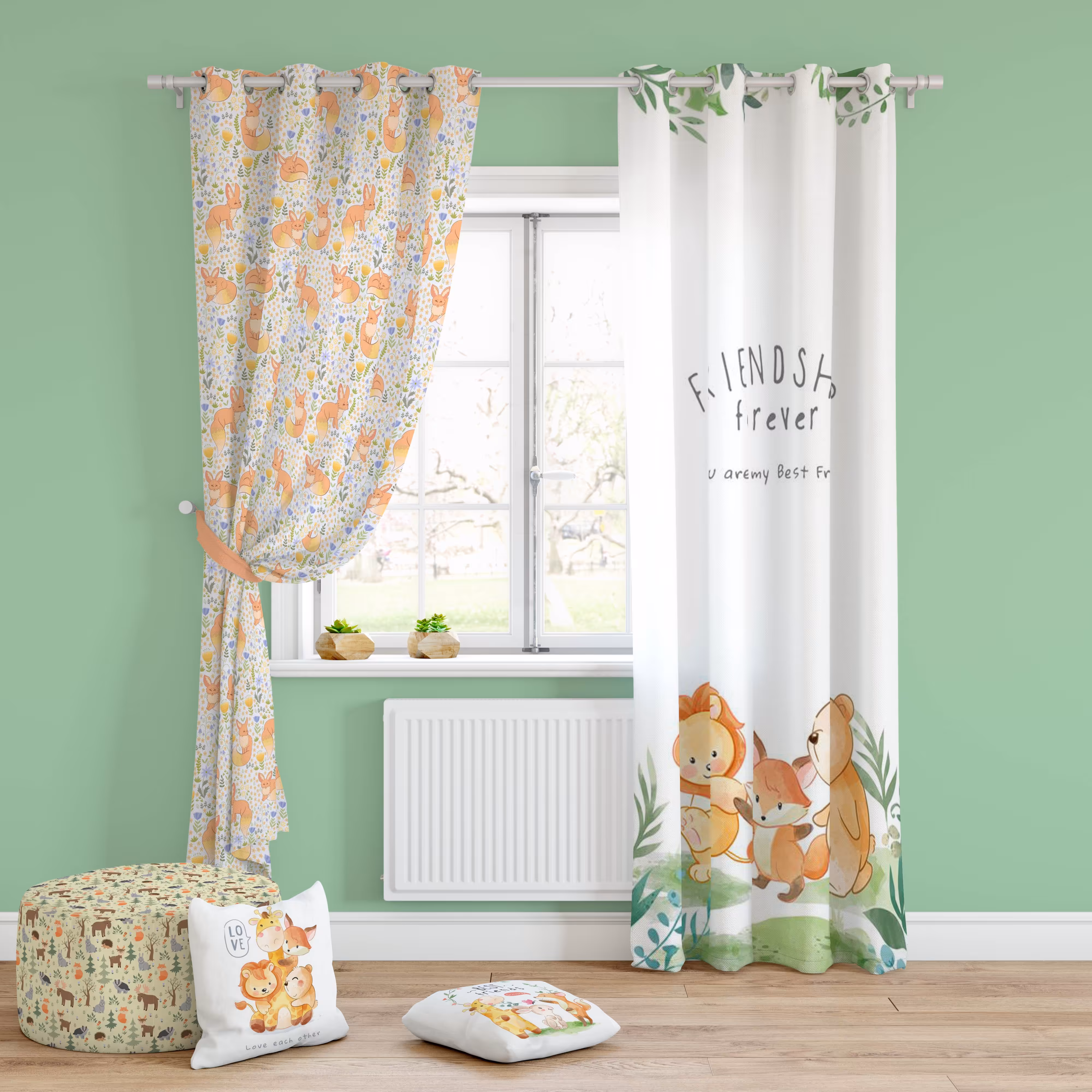 پرده پنلی اتاق خواب مدل حیوانات جنگل