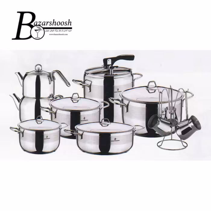 سرویس پخت‌وپز استیل 18پارچه سوفرام مدل سافت با درب فلزی