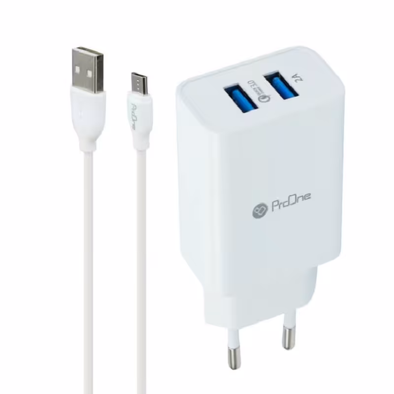 شارژر 18وات 2پورت پرووان 520 به همراه کابل میکرو