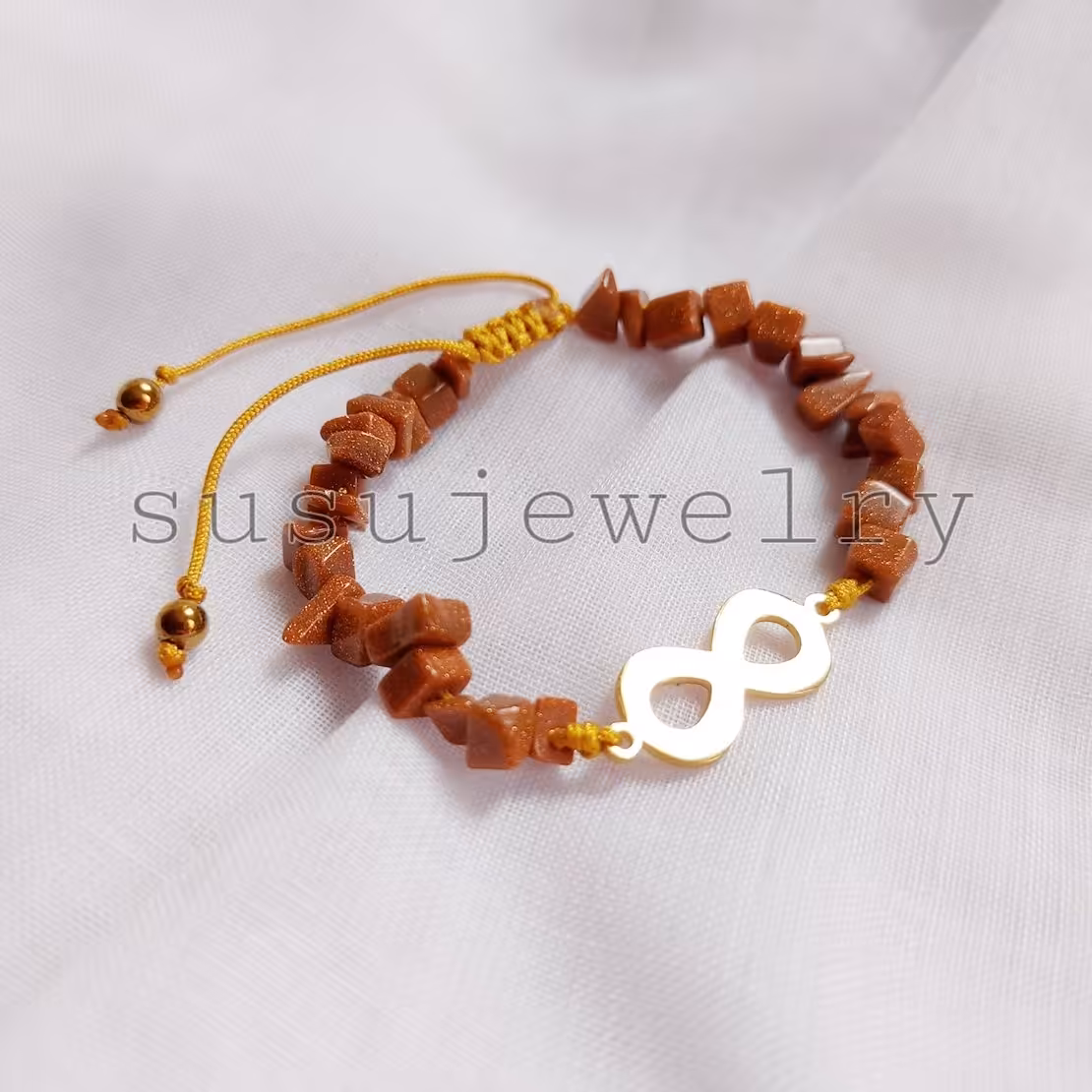 دستبند استیل بی نهایت با سنگ دلربا نامنظم