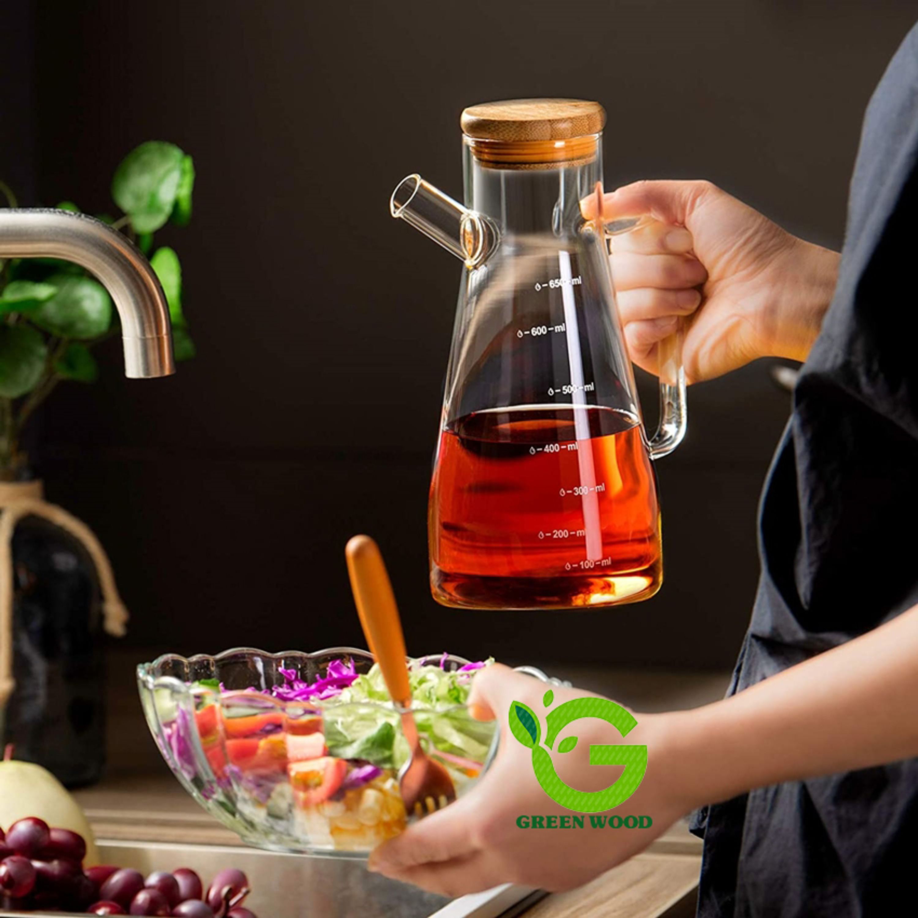 جای روغن ظرف روغن و سرکه و آبلیمو 650 میلی لیتربامبو شیشه ای پیرکس کد Gw51301028