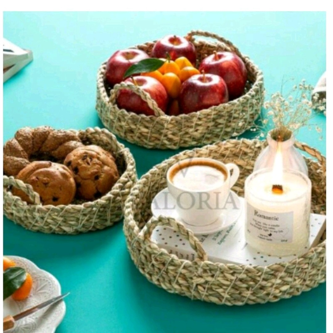 سبد حصیری سه سایز ،مناسب برای سرو انواع مبوه و تنقلات و البته چیدمان اکسسوری های فانتزی