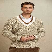 پلیور نود مردانه کالج V NECK بژ اسمایل SMILE