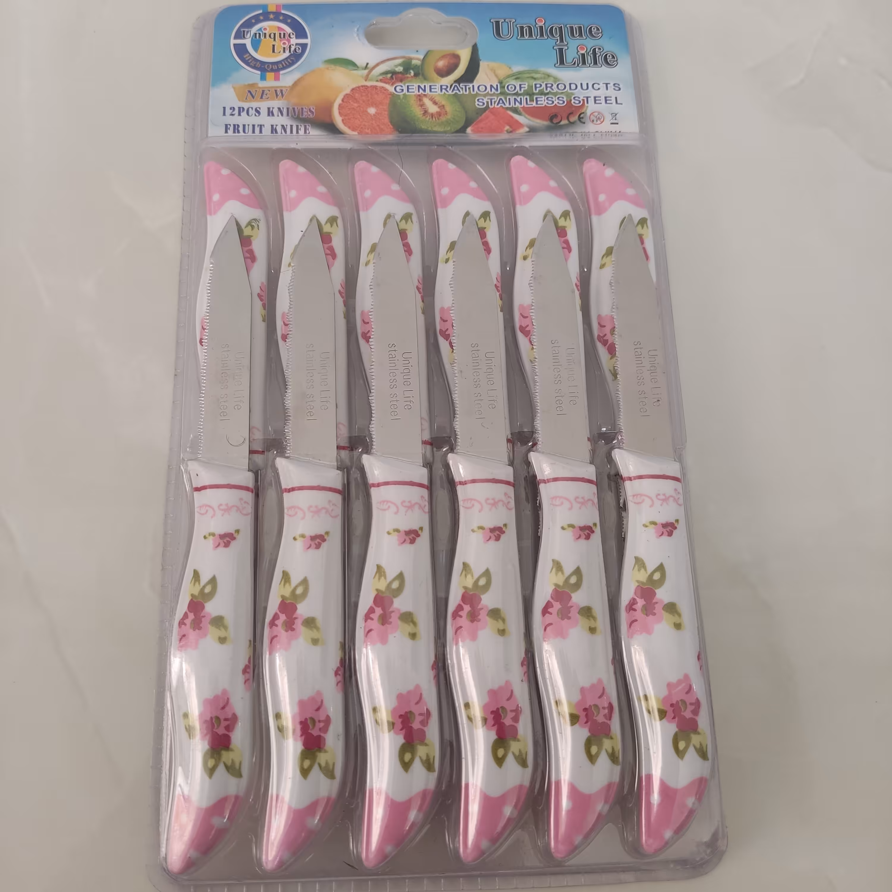 کارد میوه خوری یونیک 12 عددی طرح سرامیکی تیغه استیل دسته پلاستیک فشرده وارداتی برزیل