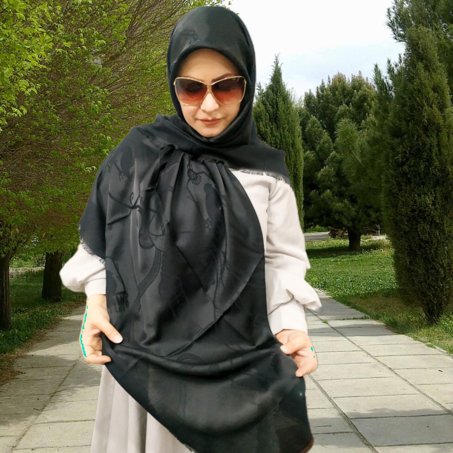 روسری مشکی جدید ژاکارد دورو قواره بزرگ قواره دار دور ریش