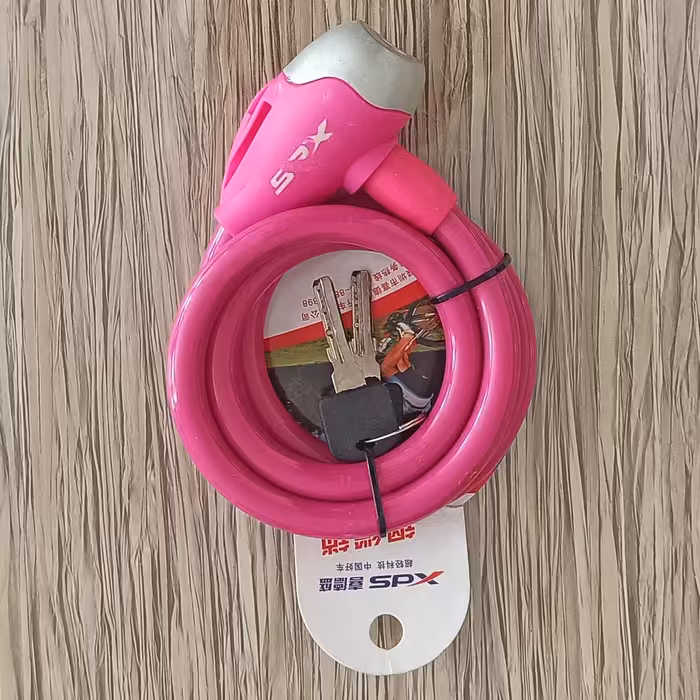 قفل دوچرخه 120 سانتی برند XDS با روکش لاستیکی رنگ صورتی جفت کلید 