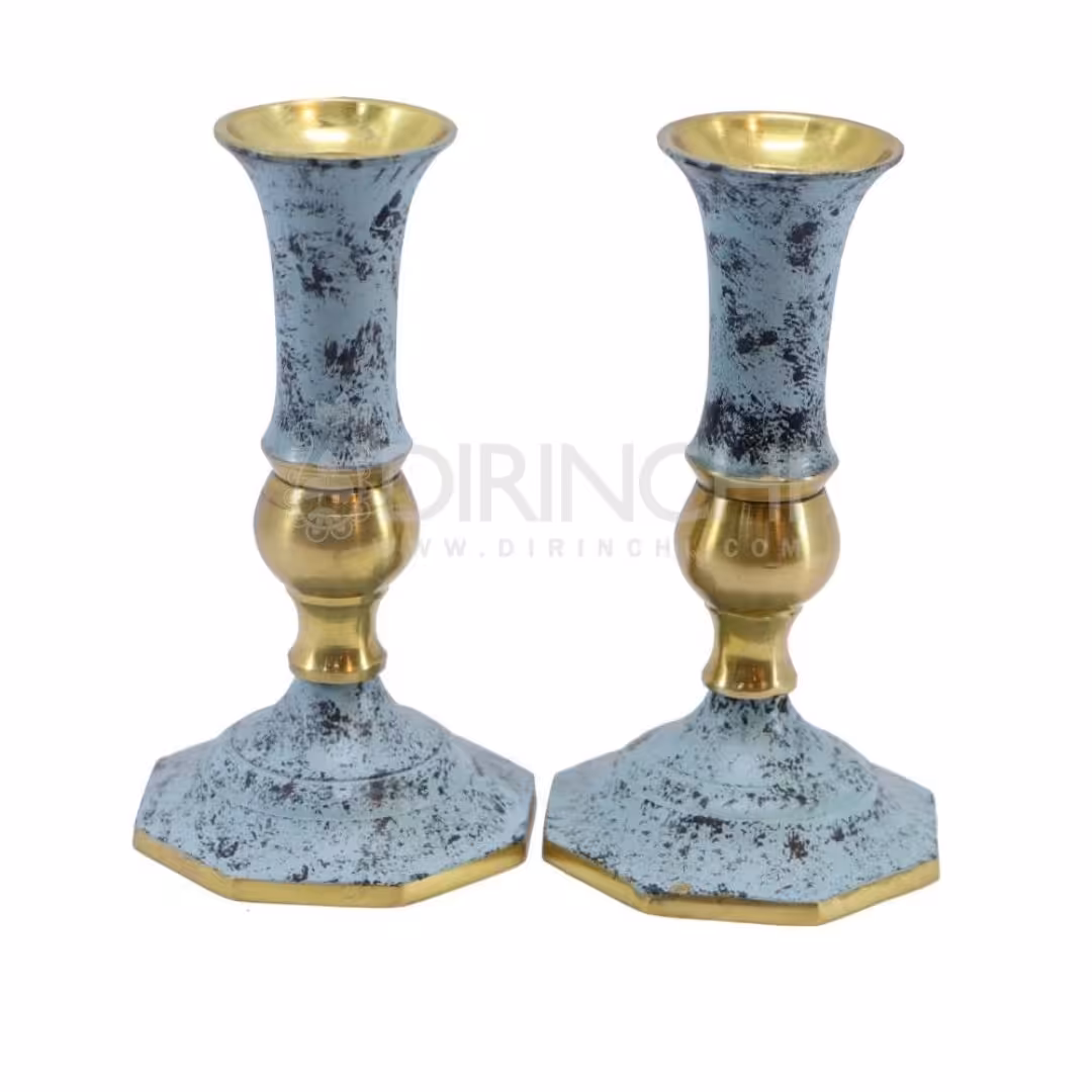 جاشمعی پایه 8ضلعی پتینه کاری برنجی دکوری و قابل استفاده