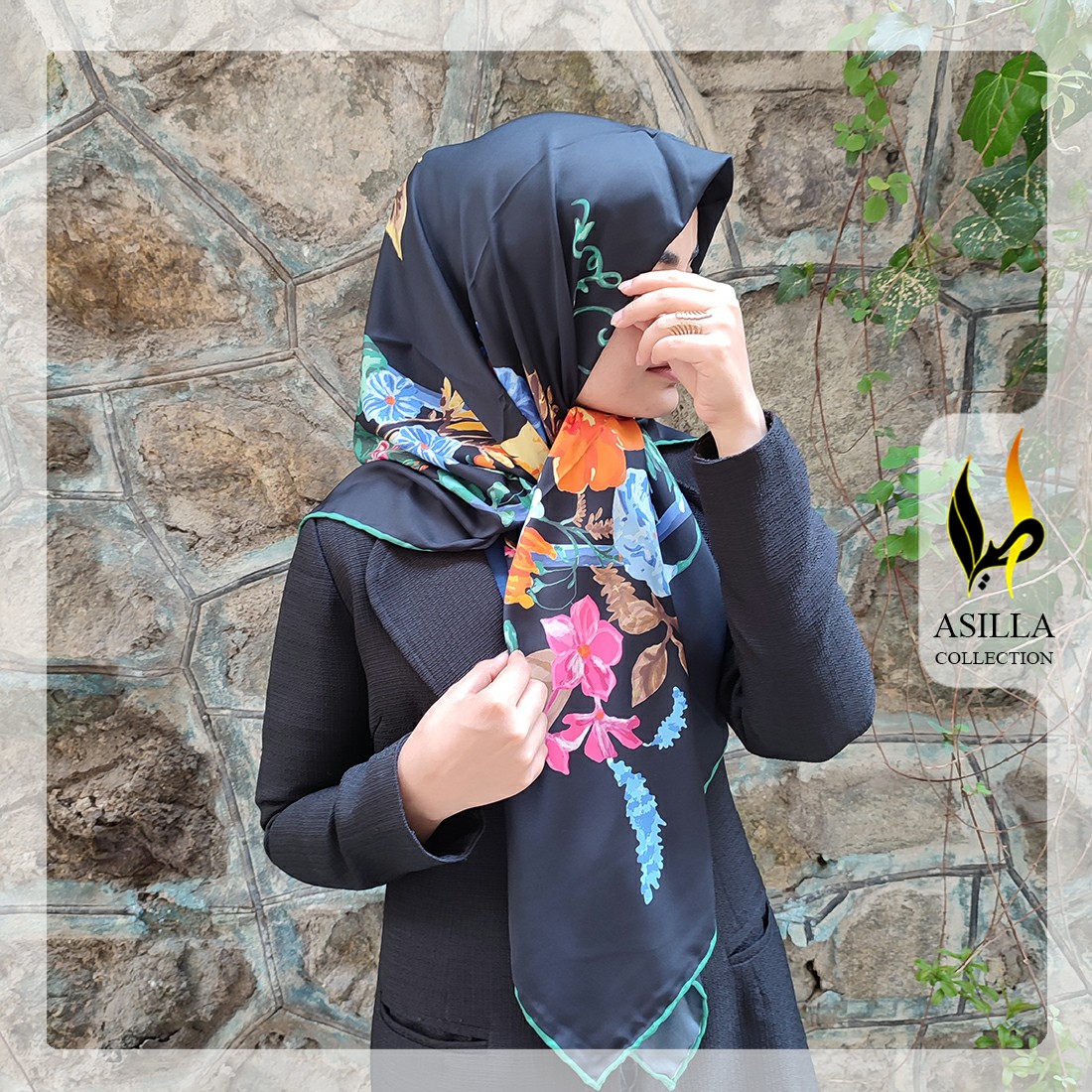 روسری زیبای ابریشم توییل دور دست دوز