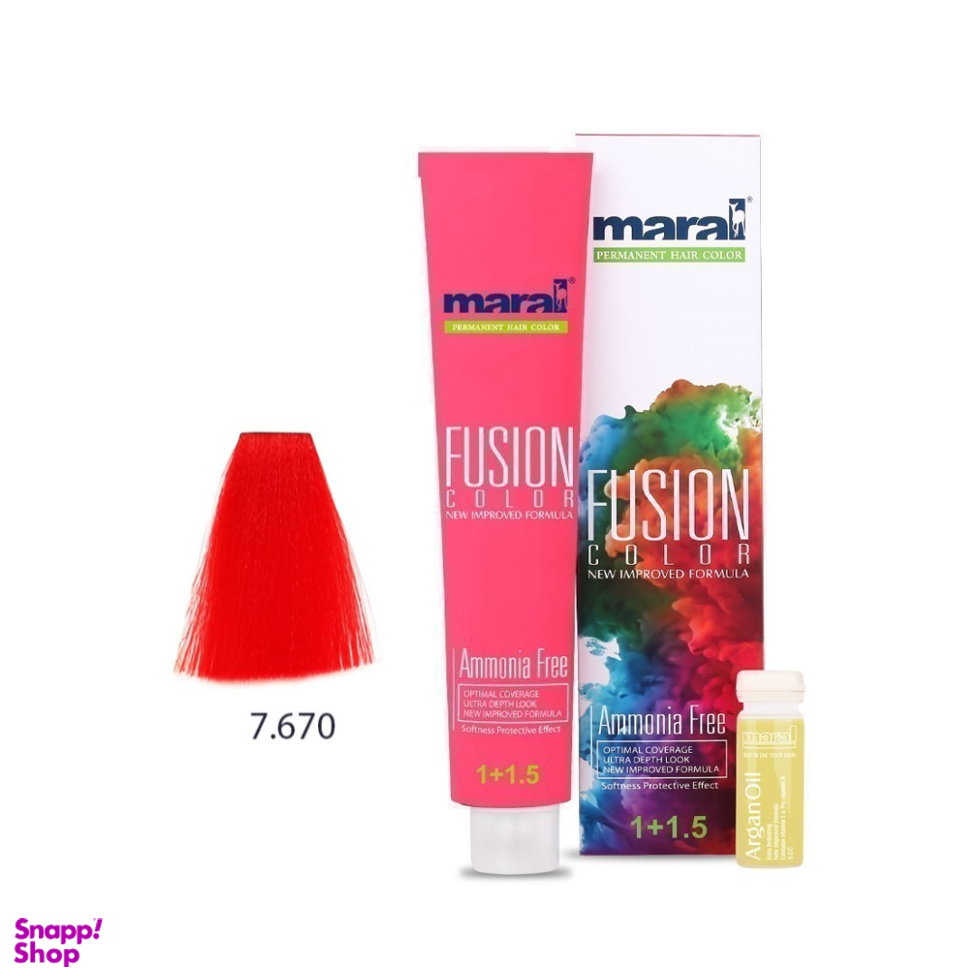 رنگ مو فاقد آمونیاک مارال (Maral) مدل Fusion شماره 7.670 رنگ قرمز درخشان حجم 100 میلی‌لیتر