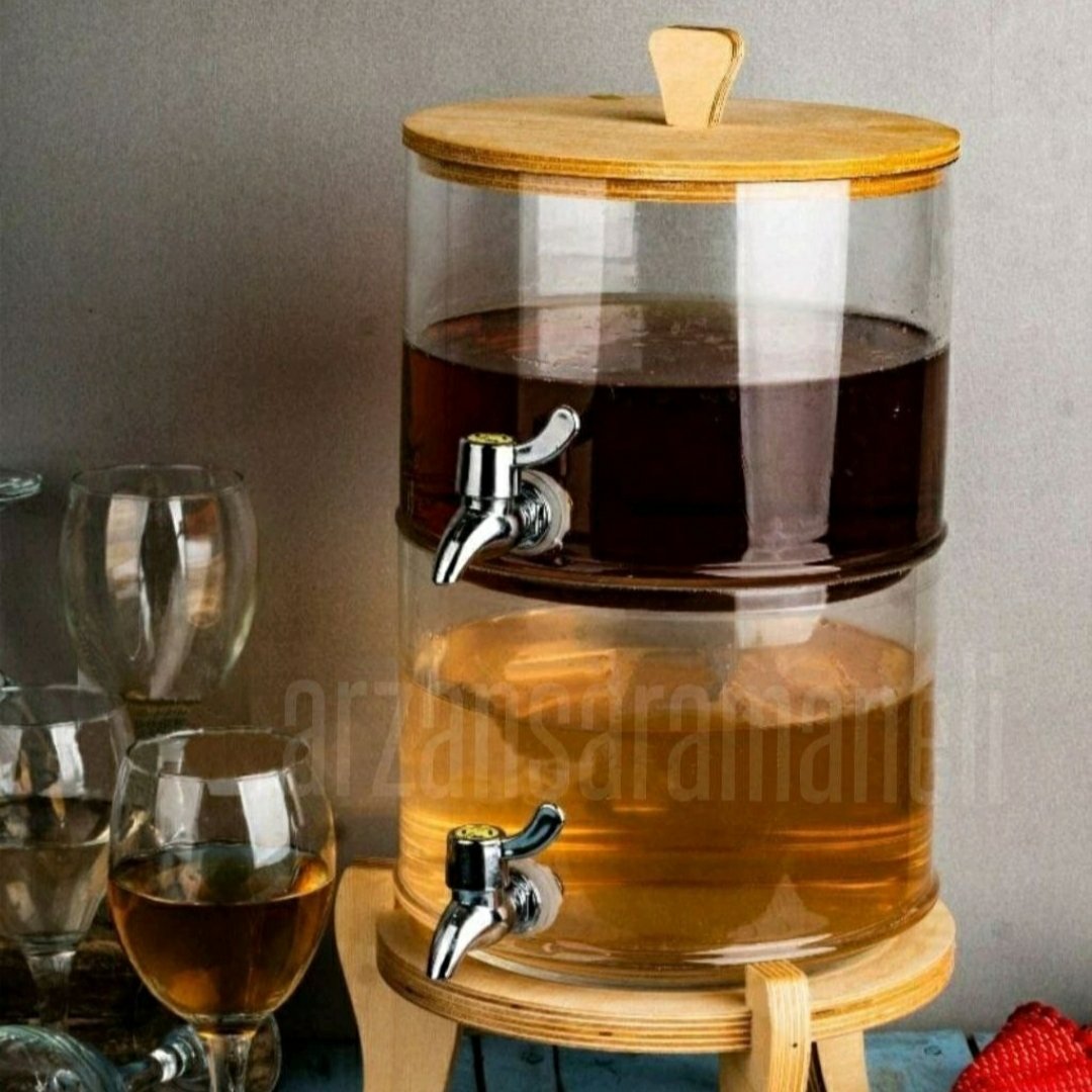 کلمن 2طبقه پایه چوب شیشه ساده شیشه ضخیم با ضخامت بالا کیفیت عالی مجهز به شیر خارجی حجم8لیتر به همراه ارسال رایگان 