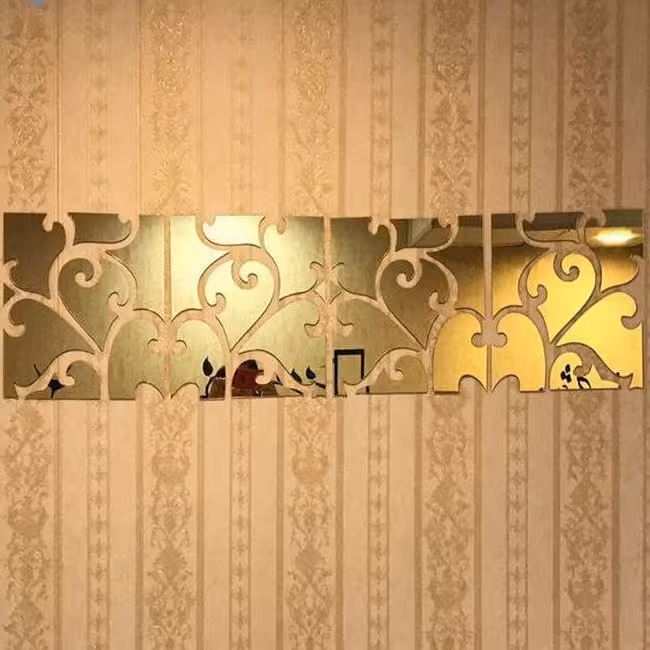 آینه دکوراتیو مولتی استایل،طرح  پیچک،(ابعاد 30 در 120)د  دو رنگ طلایی و نقره ای