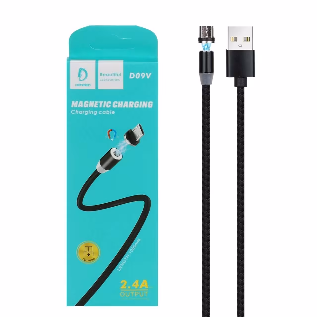 کابل شارژ فست مگنتی اندروید DENMEN مدل D09V - مشکی