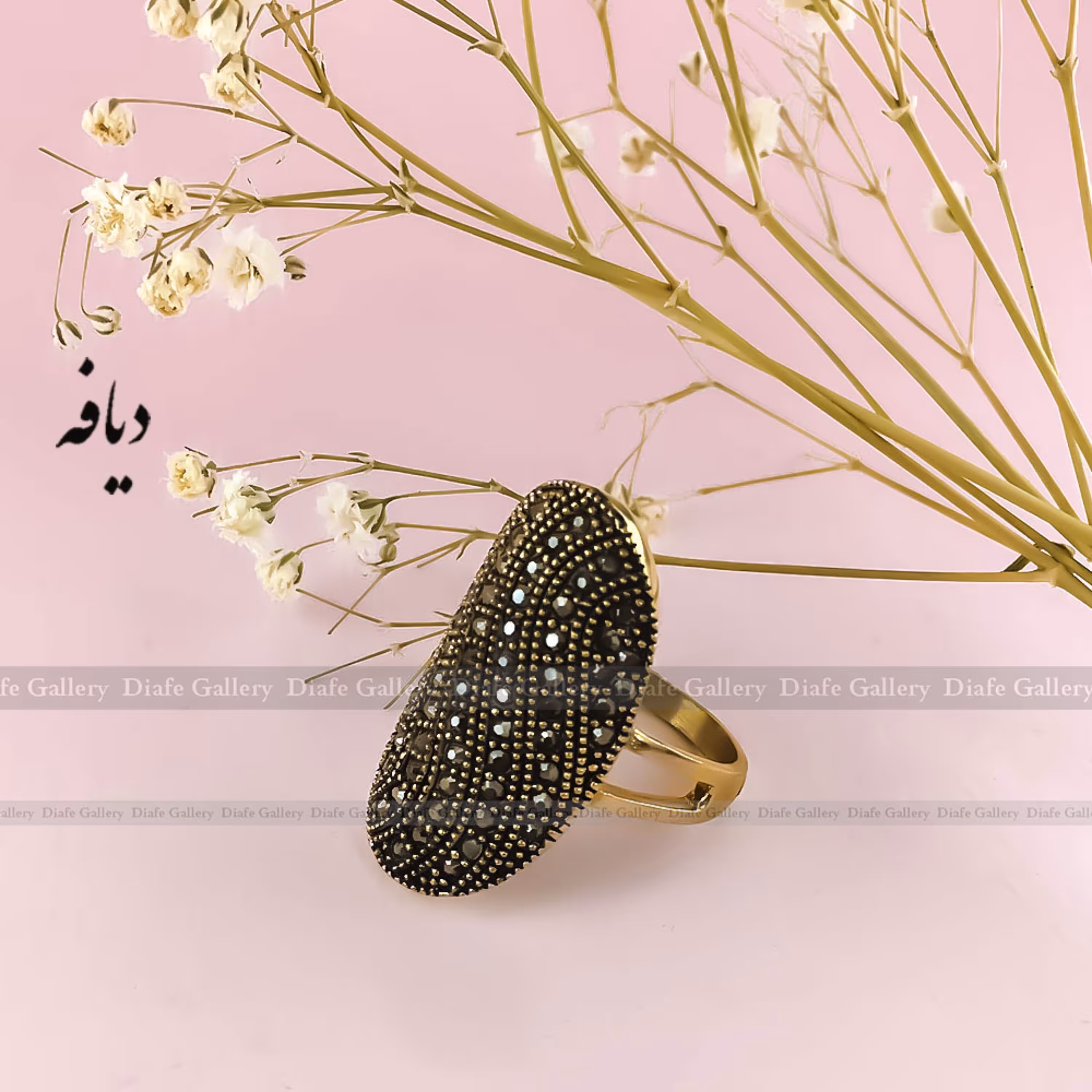 انگشتر سیاه قلم مارکازیت طرح موج استیل رنگ ثابت